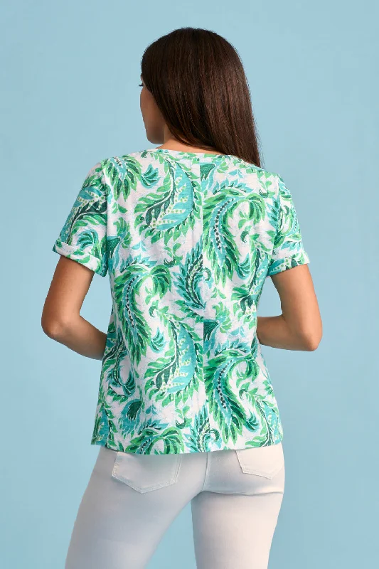 Print V-Neck T-Shirt - Fern