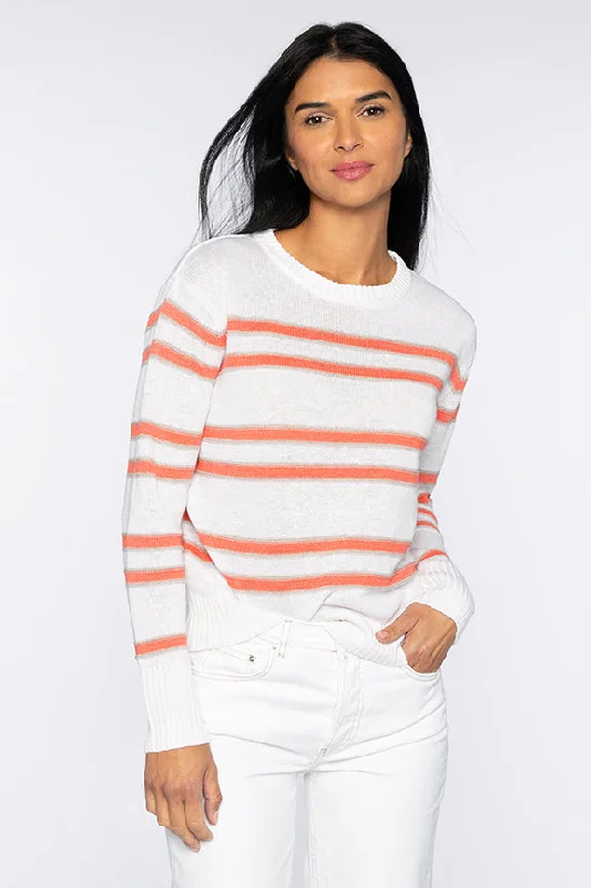 Kinross Linen Stripe Coral Crewneck