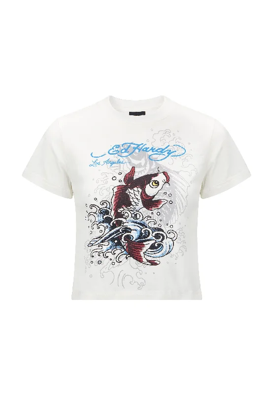 Womens Koi Wave Baby T-Shirt - White