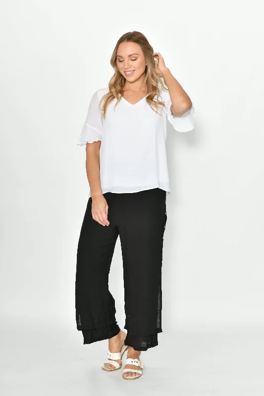 La Mode Side Button Layered Beach Pant Black