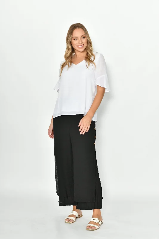 La Mode Side Button Layered Beach Pant Black