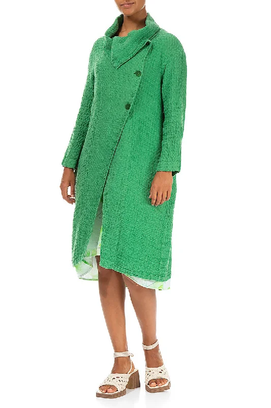 Large Collar Textured Spring Green Linen Jacket