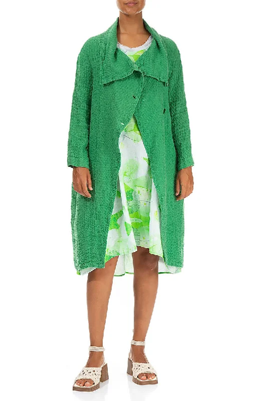 Large Collar Textured Spring Green Linen Jacket