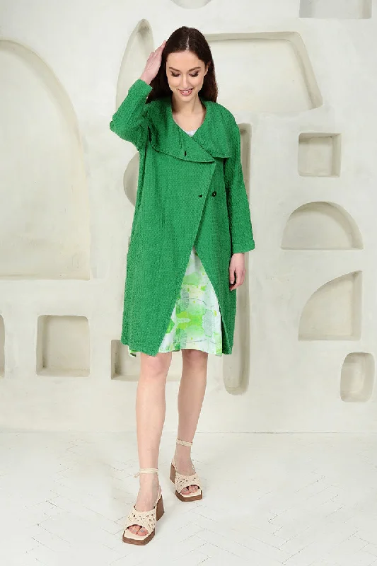 Large Collar Textured Spring Green Linen Jacket