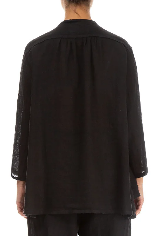 Layered Black Gauze Linen Shirt