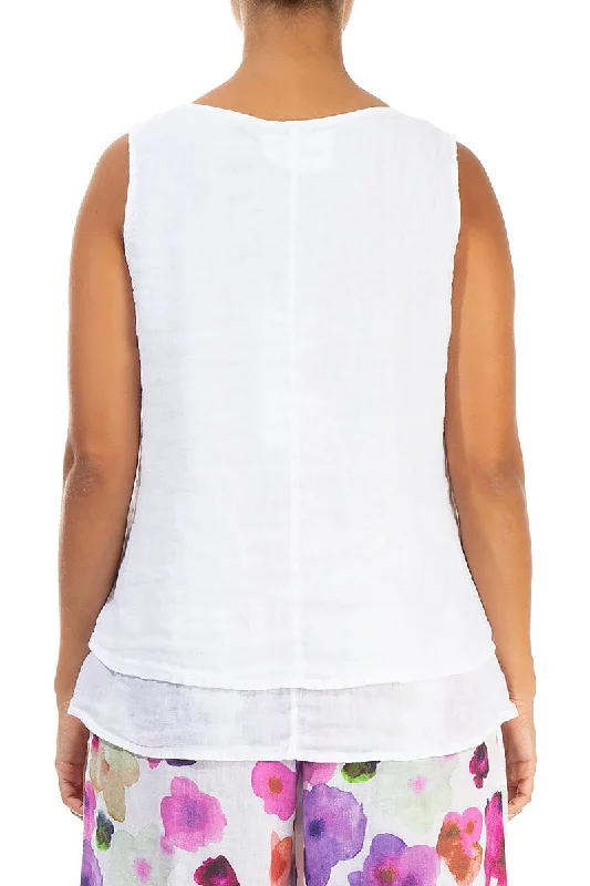 Layered Sleeveless White Gauze Linen Top