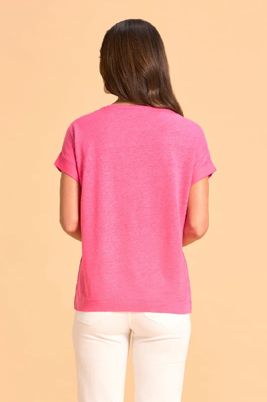 Linen Mix Top - Bright Pink