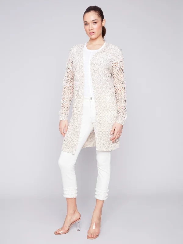 Long Knit Crochet Cardigan - Beige