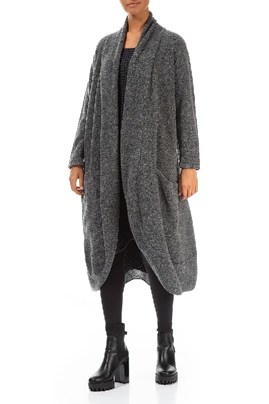 Long Open Grey Wool Cardigan