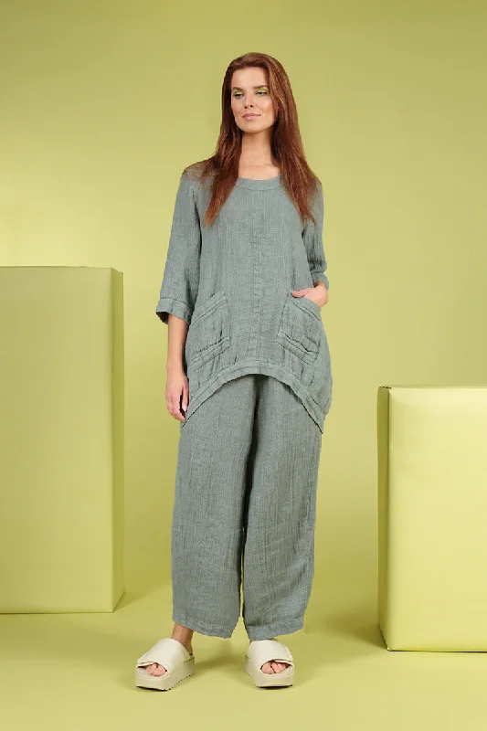 Longer Back Sage Textured Linen Tunic