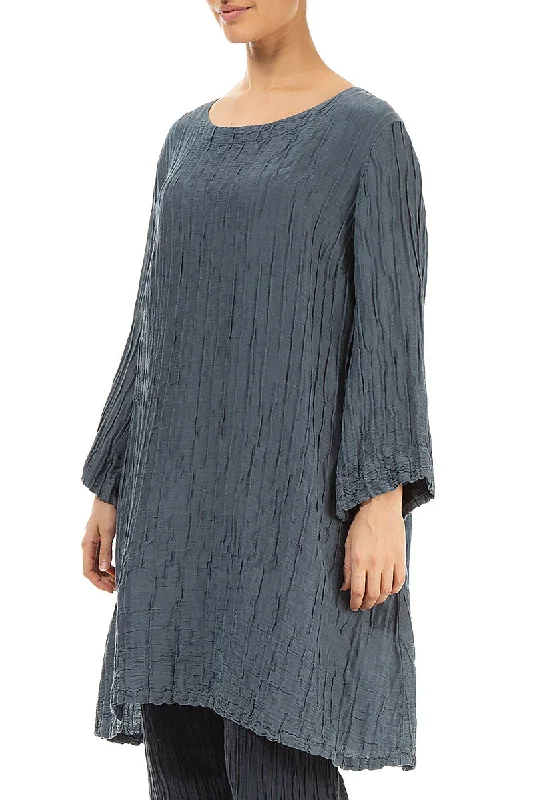 Loose Crinkled Graphite Silk Tunic