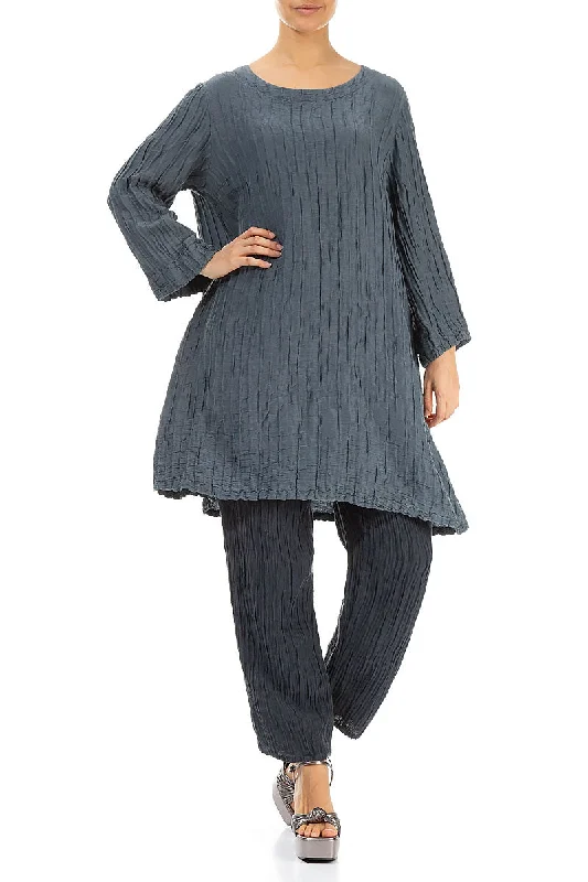 Loose Crinkled Graphite Silk Tunic