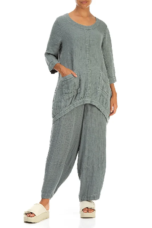 Loose Sage Textured Linen Trousers