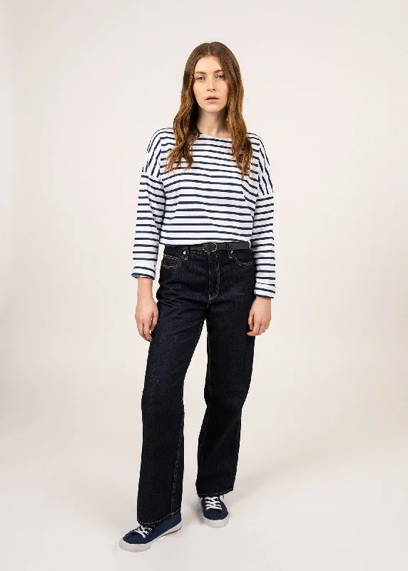 MINQUIERS DROP II - Drop-Shoulder Breton Striped Shirt | Soft Cotton | Straight Fit (WHITE / NAVY)