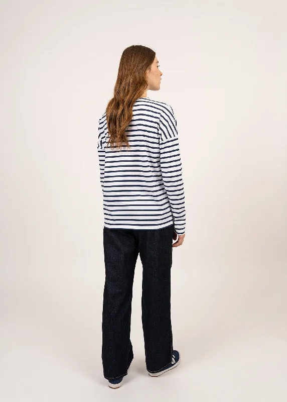 MINQUIERS DROP II - Drop-Shoulder Breton Striped Shirt | Soft Cotton | Straight Fit (WHITE / NAVY)