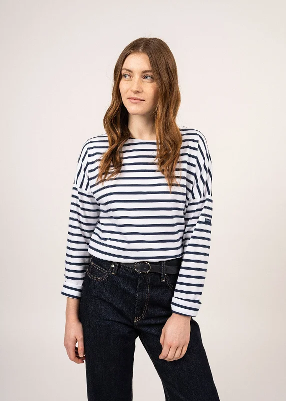 MINQUIERS DROP II - Drop-Shoulder Breton Striped Shirt | Soft Cotton | Straight Fit (WHITE / NAVY)