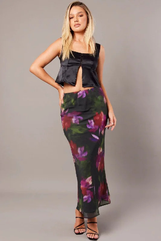 Multi Floral Slip Skirt Maxi