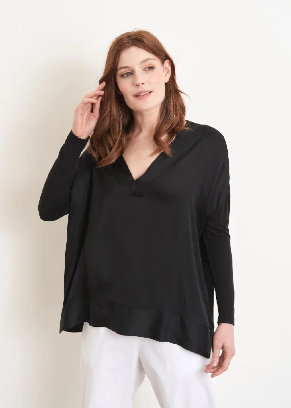 NINA SATIN SWING TOP  - BLACK