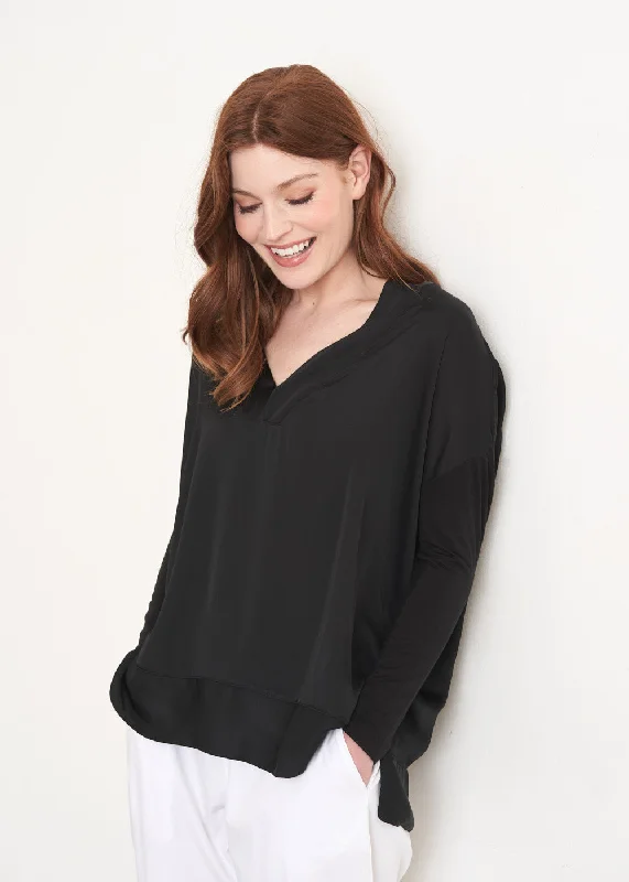 NINA SATIN SWING TOP  - BLACK