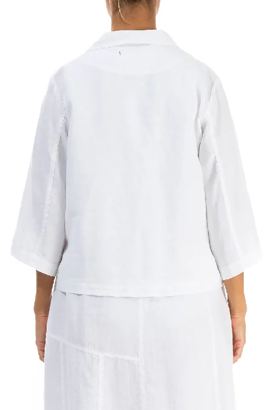 Notched Collar White Linen Jacket