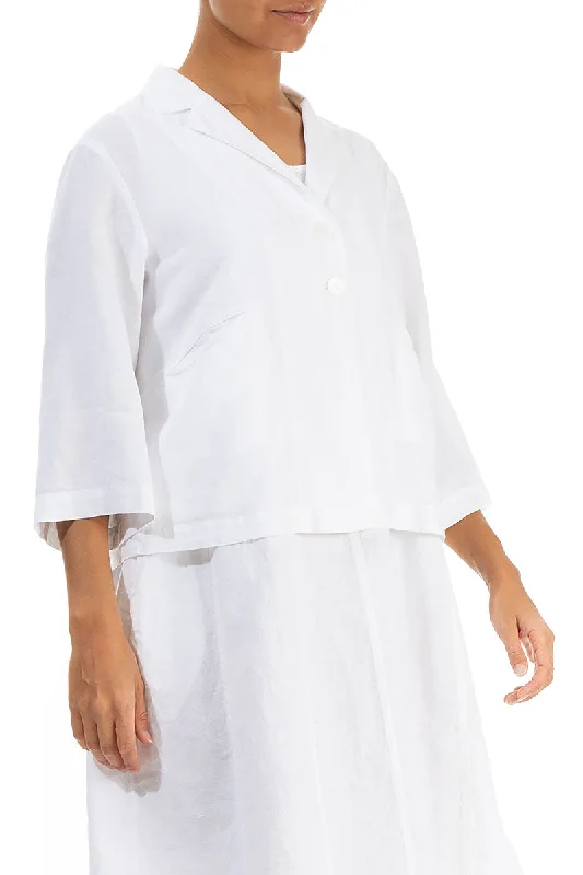 Notched Collar White Linen Jacket