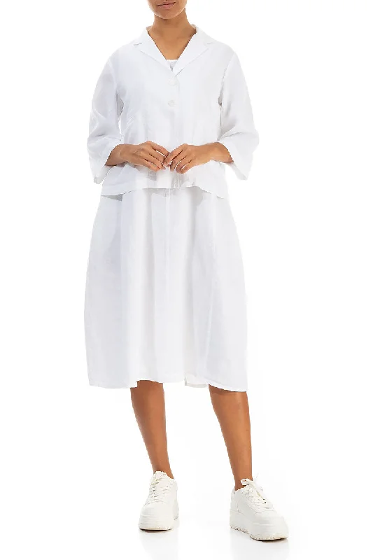 Notched Collar White Linen Jacket