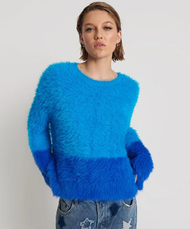 One Teaspoon Fluffy Colour Blocked Sweater Blue