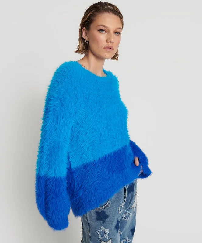 One Teaspoon Fluffy Colour Blocked Sweater Blue