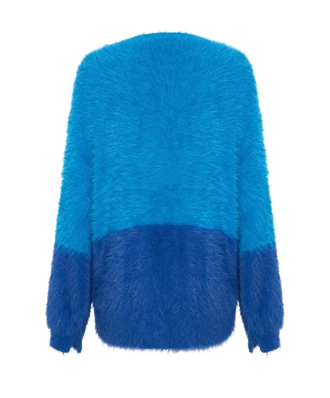 One Teaspoon Fluffy Colour Blocked Sweater Blue