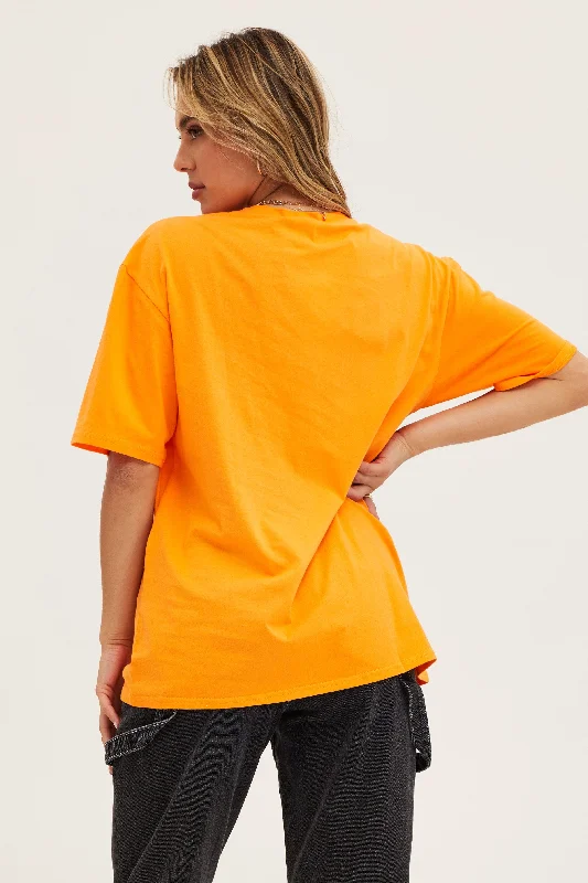 Orange Crew Neck Oversized Tee