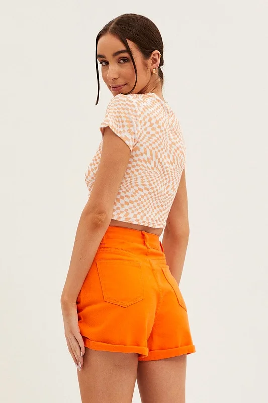 Orange Relaxed Short High Rise