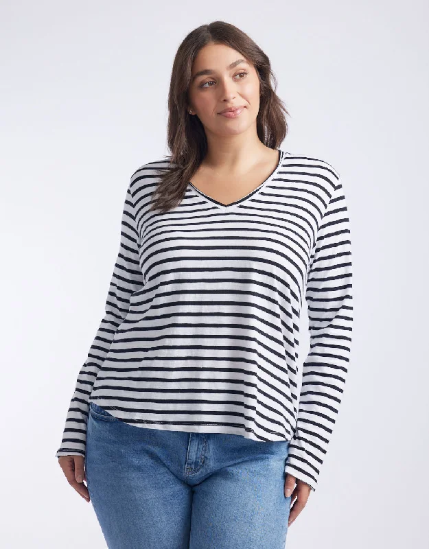 Original V-Neck Long Sleeve T-Shirt - Black/White Stripe