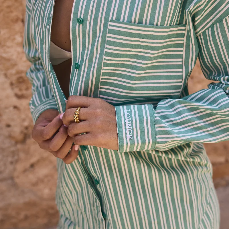 Oversized Pinstripe Shirt - Green