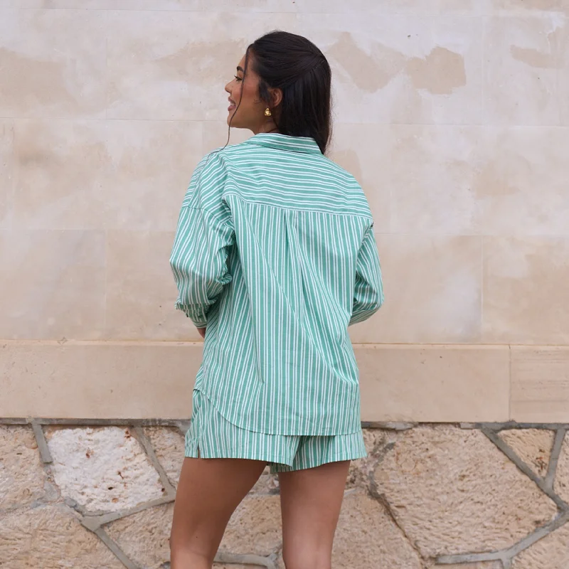 Oversized Pinstripe Shirt - Green