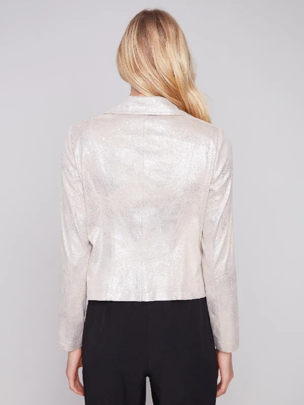 Pearlized Faux Leather Jacket - Champagne