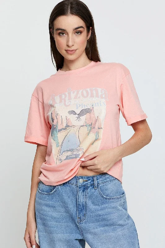 Pink Graphic T Shirt Short Sleeve