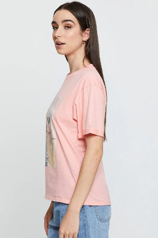 Pink Graphic T Shirt Short Sleeve