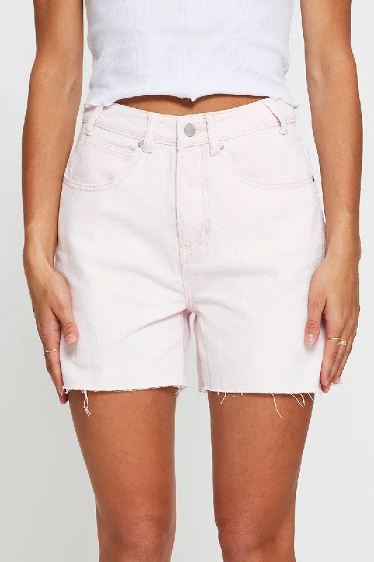 Pink High Rise Denim Shorts