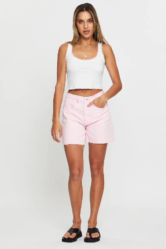 Pink High Rise Denim Shorts