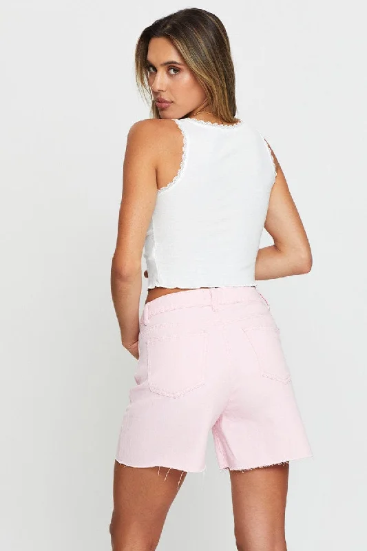 Pink High Rise Denim Shorts