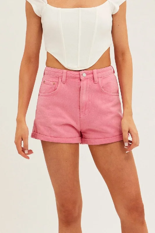 Pink Mid Rise Shorts Relaxed