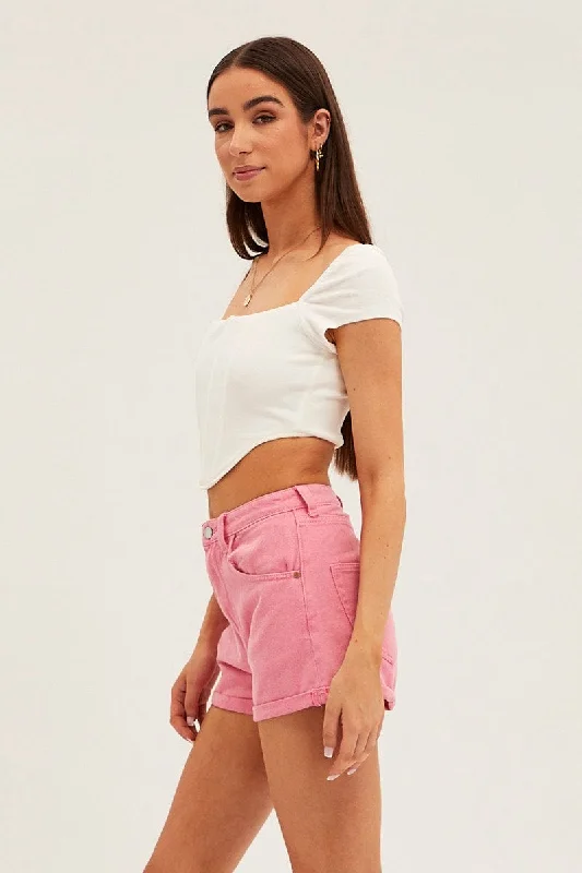 Pink Mid Rise Shorts Relaxed