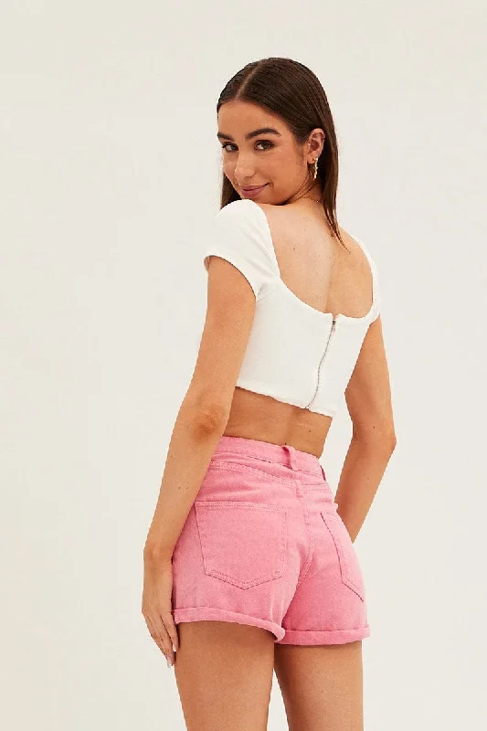 Pink Mid Rise Shorts Relaxed