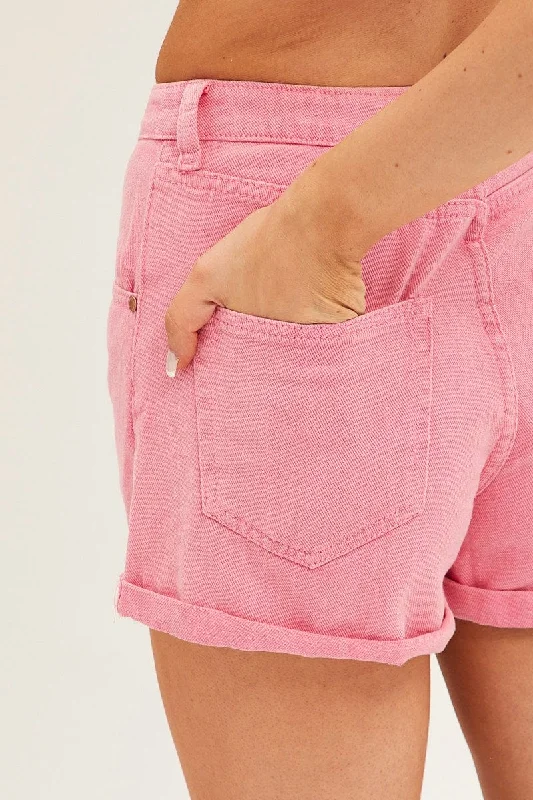 Pink Mid Rise Shorts Relaxed