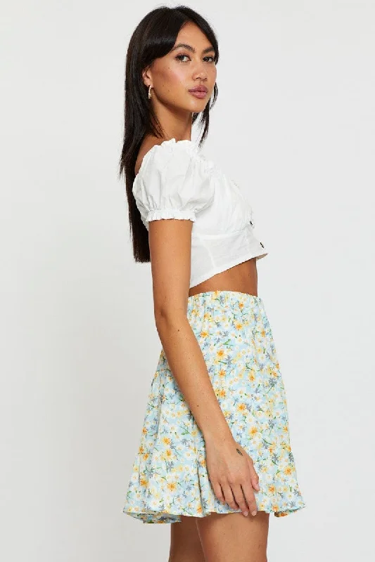 Print Flare Skirt Mini High Rise