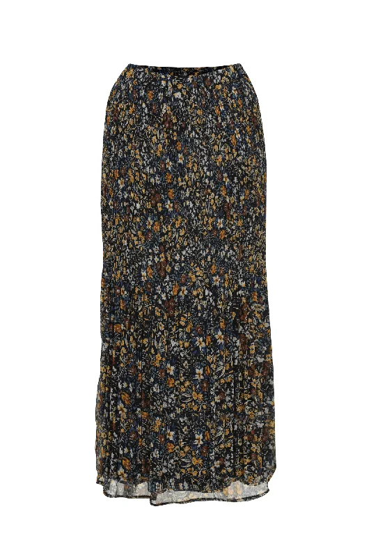 Printed Chiffon Maxi Skirt | GOLD BLACK FLORAL | 8574ZR