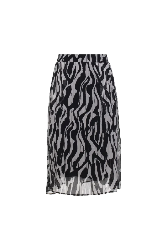 Printed Chiffon pull on Skirt | Blk Ivory Lurex Abstract | 8558AR