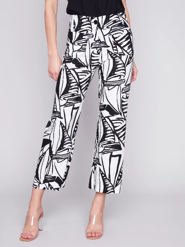 Printed Cropped Linen Blend Pants - Breeze