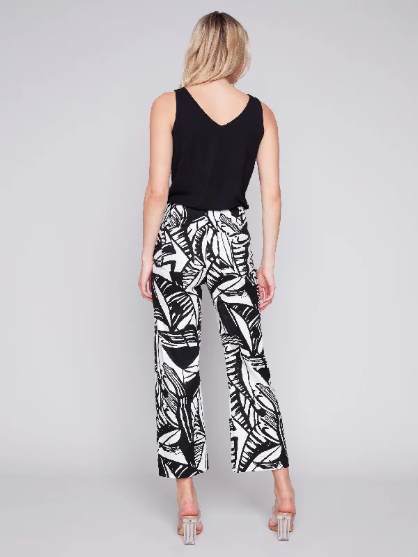 Printed Cropped Linen Blend Pants - Breeze