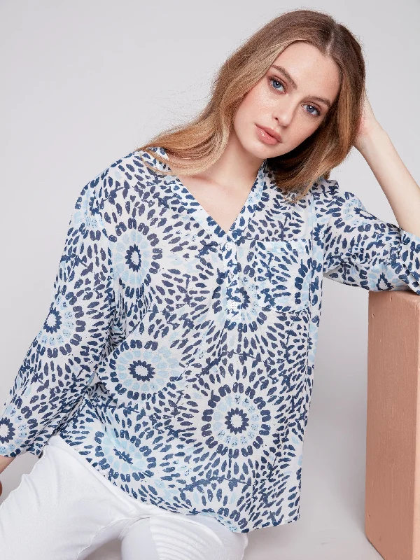 Printed Half-Button Blouse - Sahara